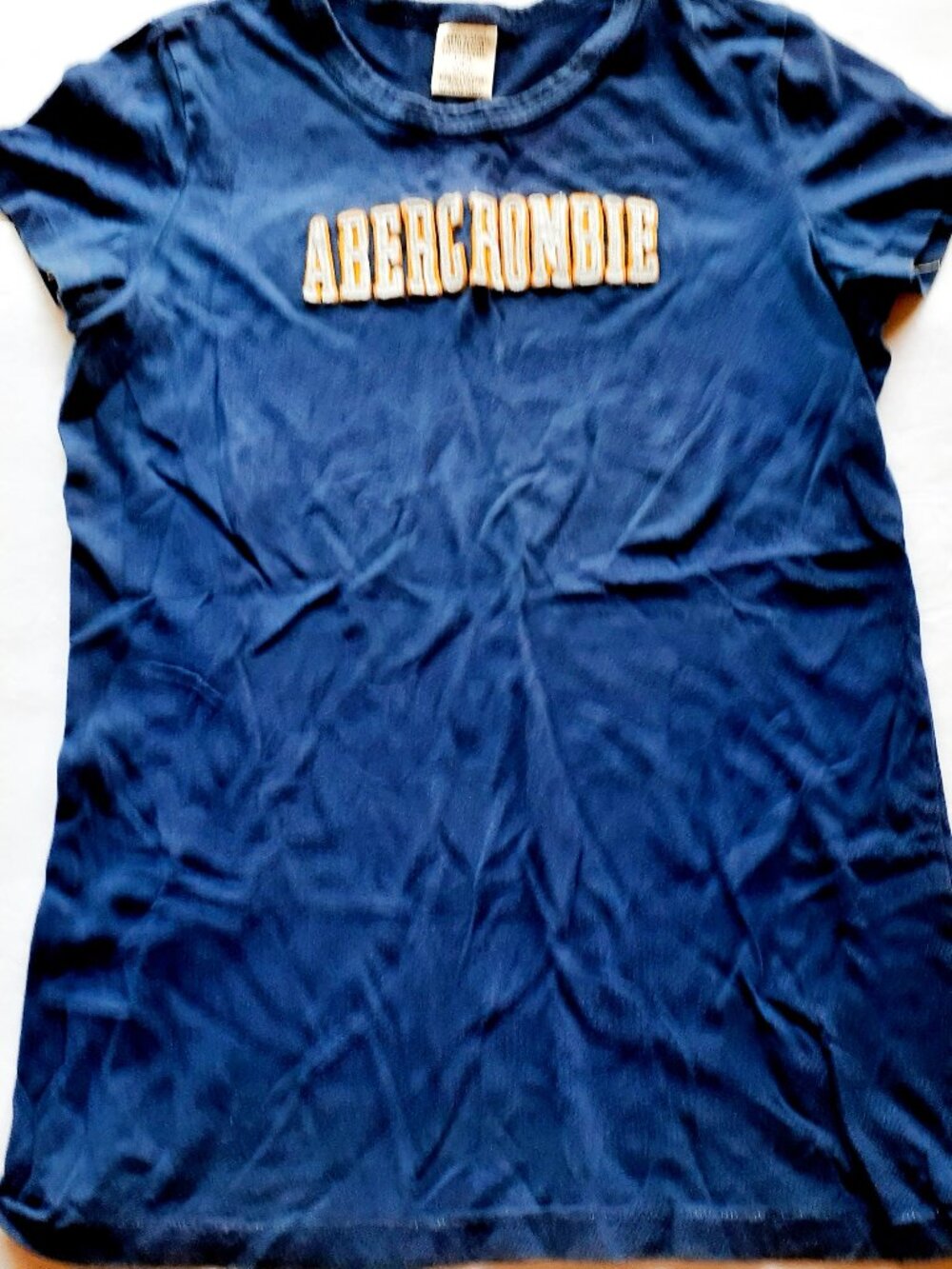Vintage Y2K Abercrombie & Fitch Baby Tee Fitted Navy Spellout Short Sleeve Large